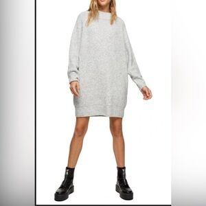 Topshop Oversize Long Sleeve Mini Sweater Dress In Grey Size Medium/ 8-10